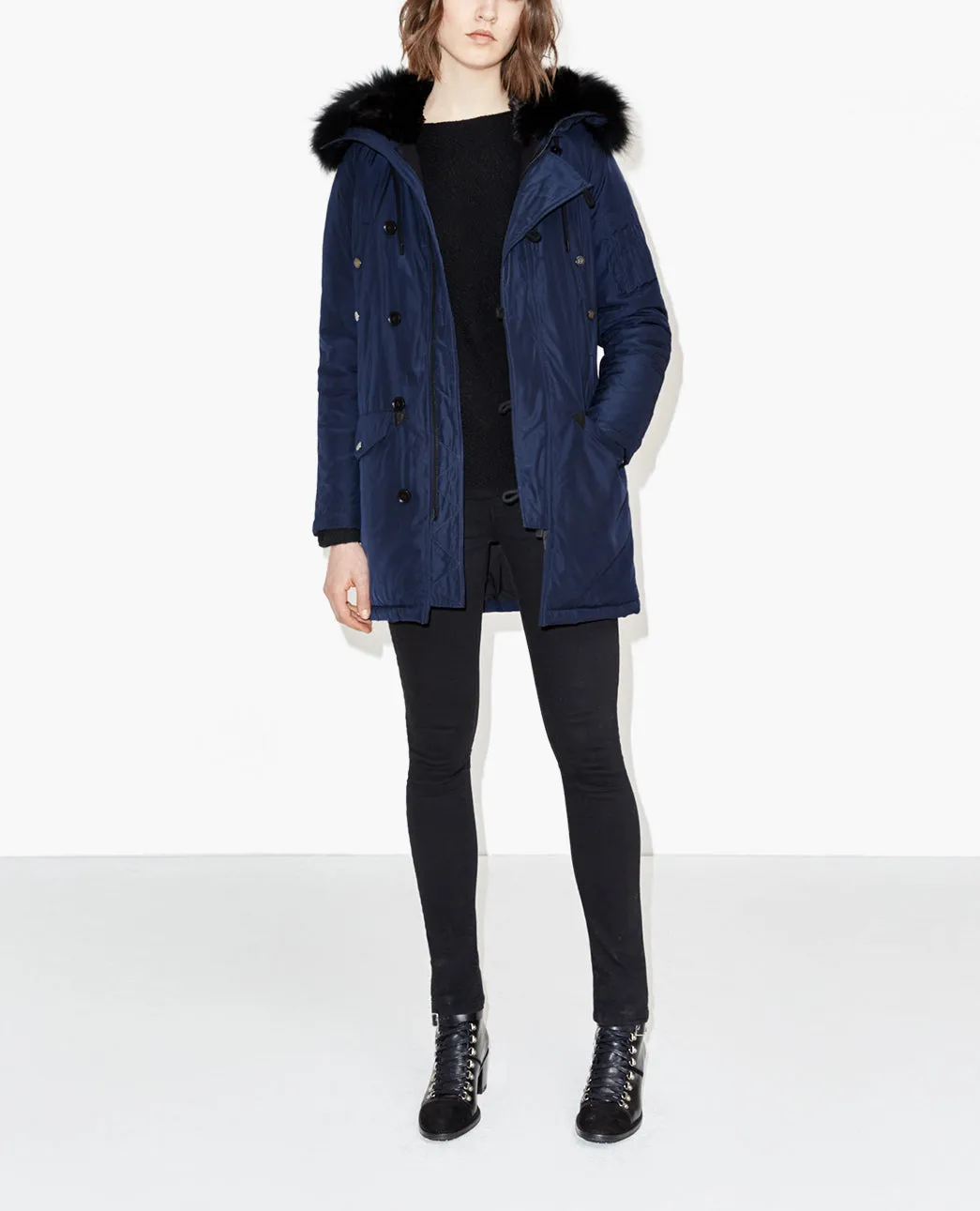 Parka en tissu technique à capuche fourrure