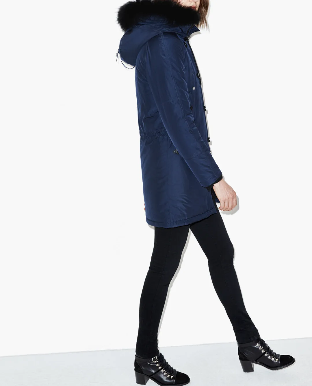 Parka en tissu technique à capuche fourrure