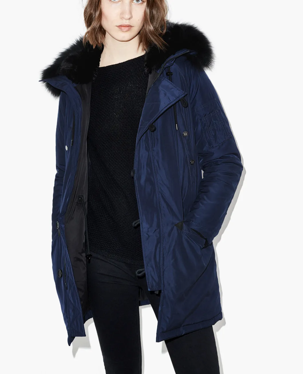 Parka en tissu technique à capuche fourrure