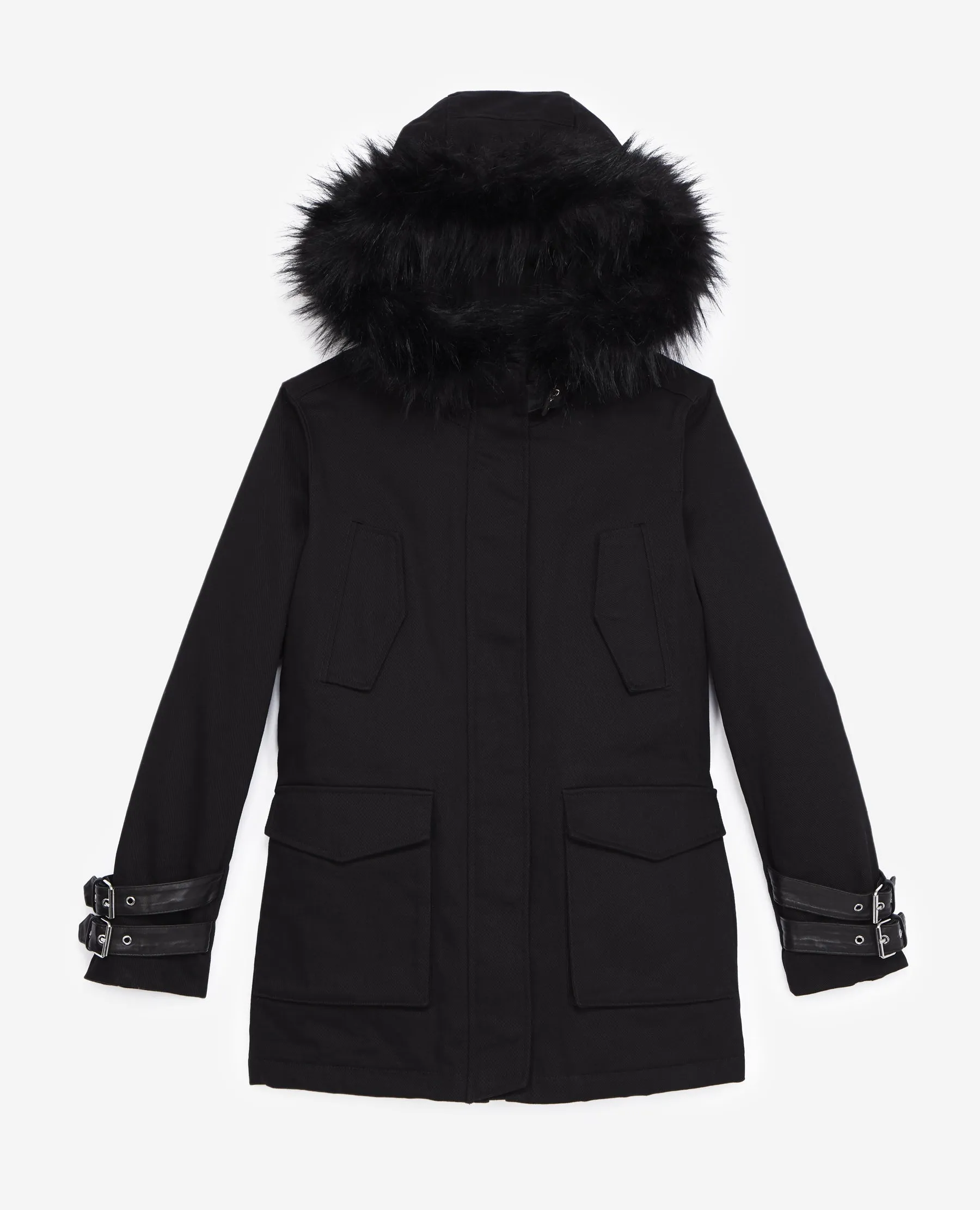 Parka noire capuche fausse fourrure