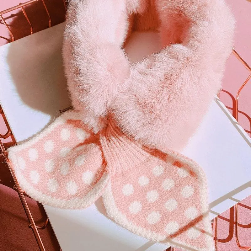Peach Heart Polka Dot Plush Scarf