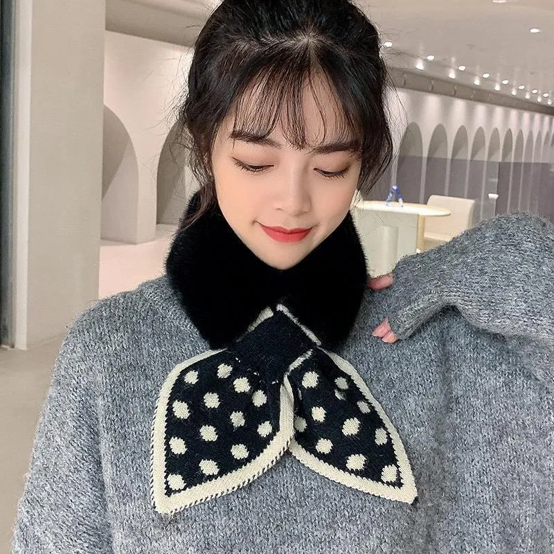 Peach Heart Polka Dot Plush Scarf