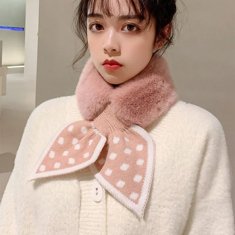 Peach Heart Polka Dot Plush Scarf