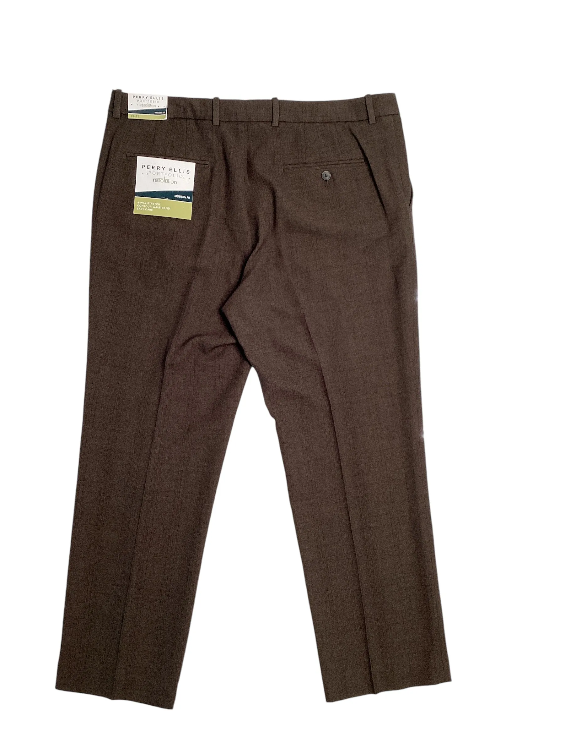 Perry Ellis Portfolio Mens Modern Fit Stretch Solid Dress Pants Brown 33 x 30