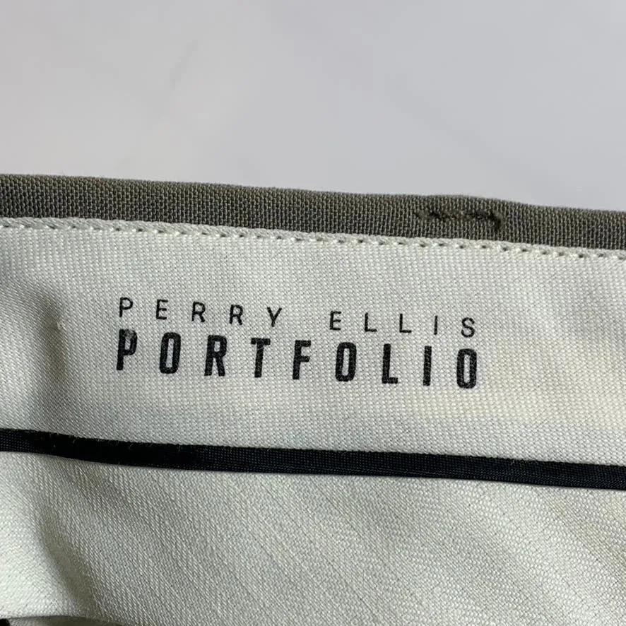 PERRY ELLIS PORTFOLIO Men's Tan Pleated-Front Classic-Fit Dress Pants SZ 38X32