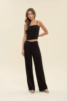 PINSTRIPE WIDE LEG LINEN DRESS PANTS