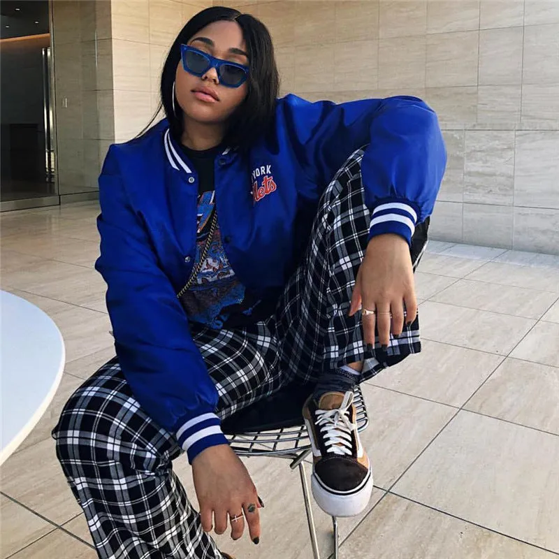 Plaid Patchwork High Waist Wide-leg Long Pants
