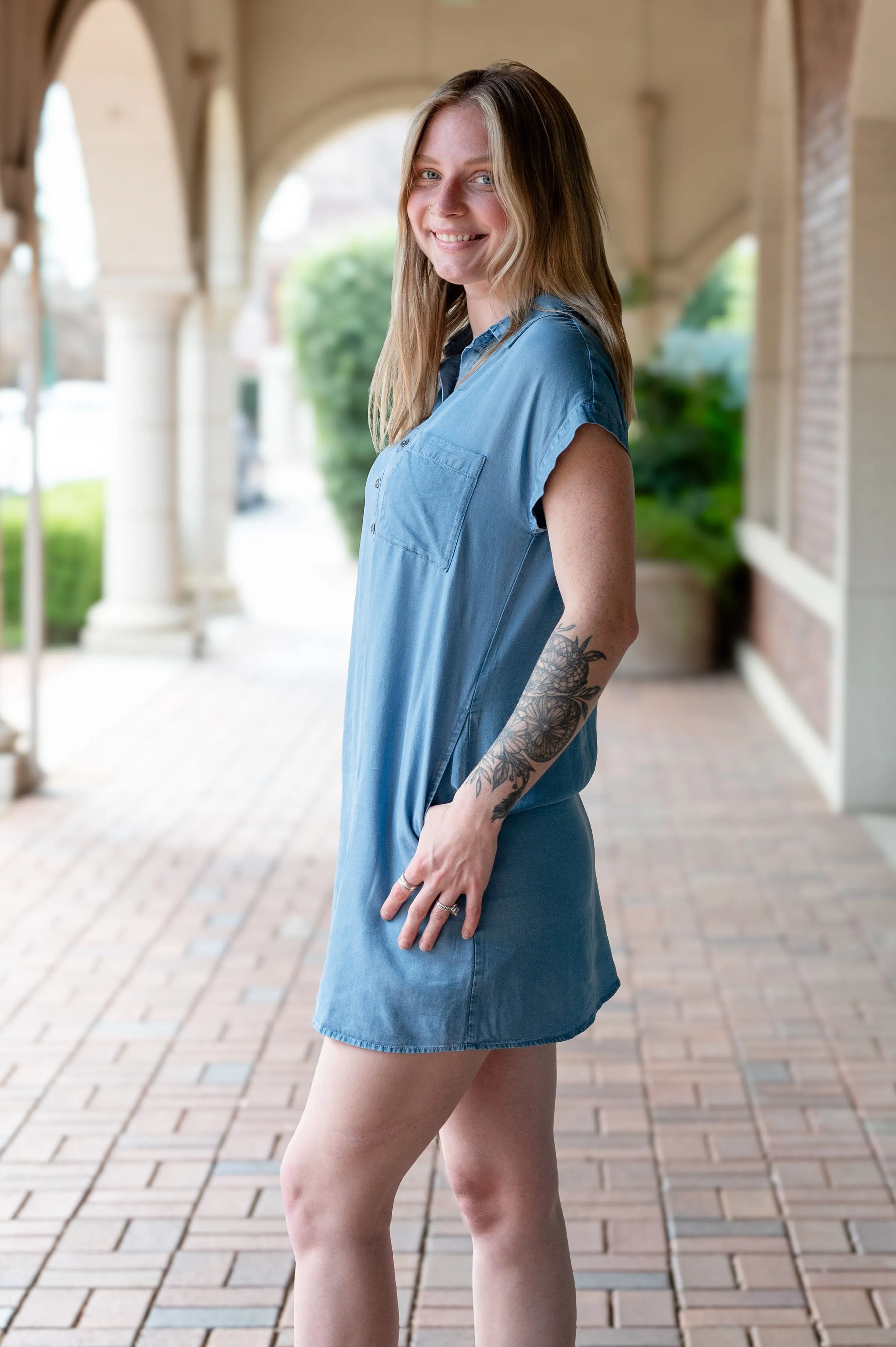 Polo Neck Tencel T-Shirt Dress W/ Pockets
