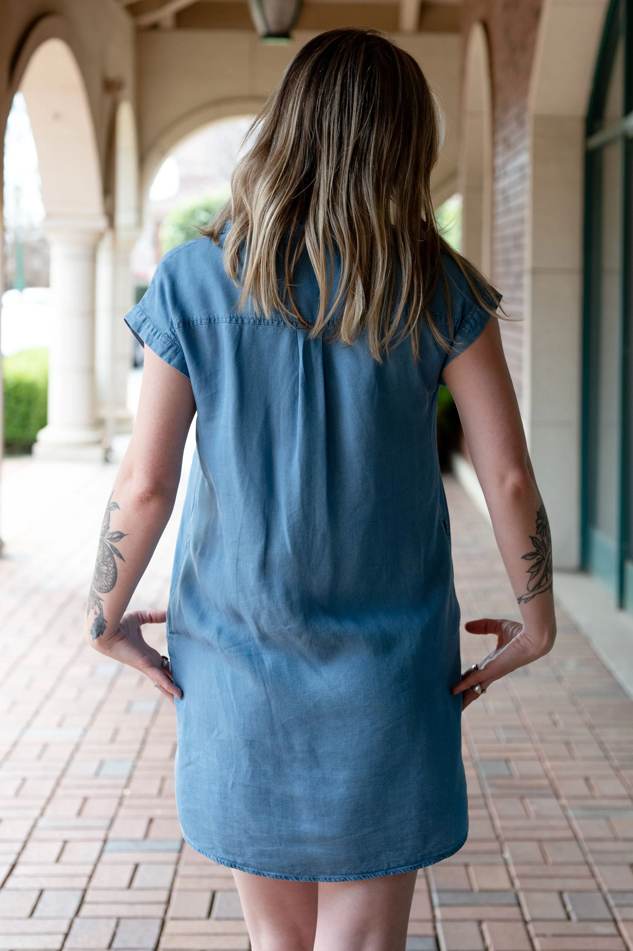 Polo Neck Tencel T-Shirt Dress W/ Pockets