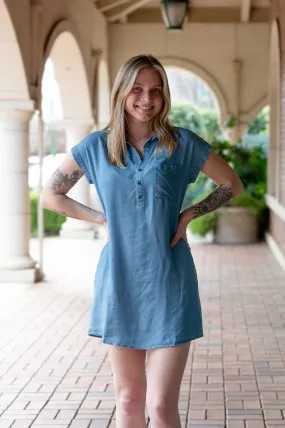 Polo Neck Tencel T-Shirt Dress W/ Pockets