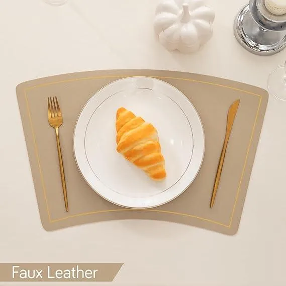Premium Faux Leather Dining Table Mats, Light Gold