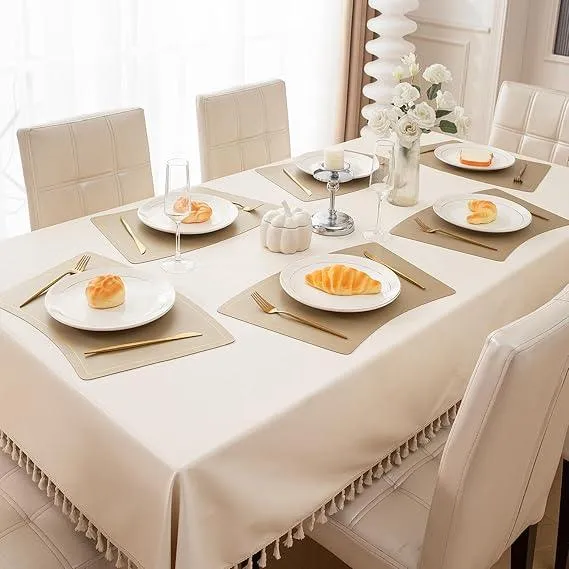 Premium Faux Leather Dining Table Mats, Light Gold