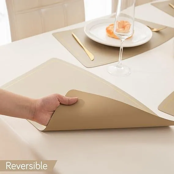 Premium Faux Leather Dining Table Mats, Light Gold