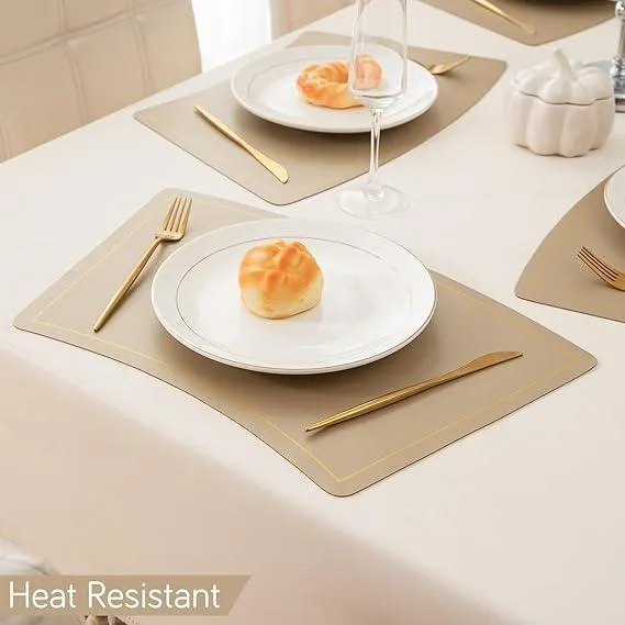 Premium Faux Leather Dining Table Mats, Light Gold