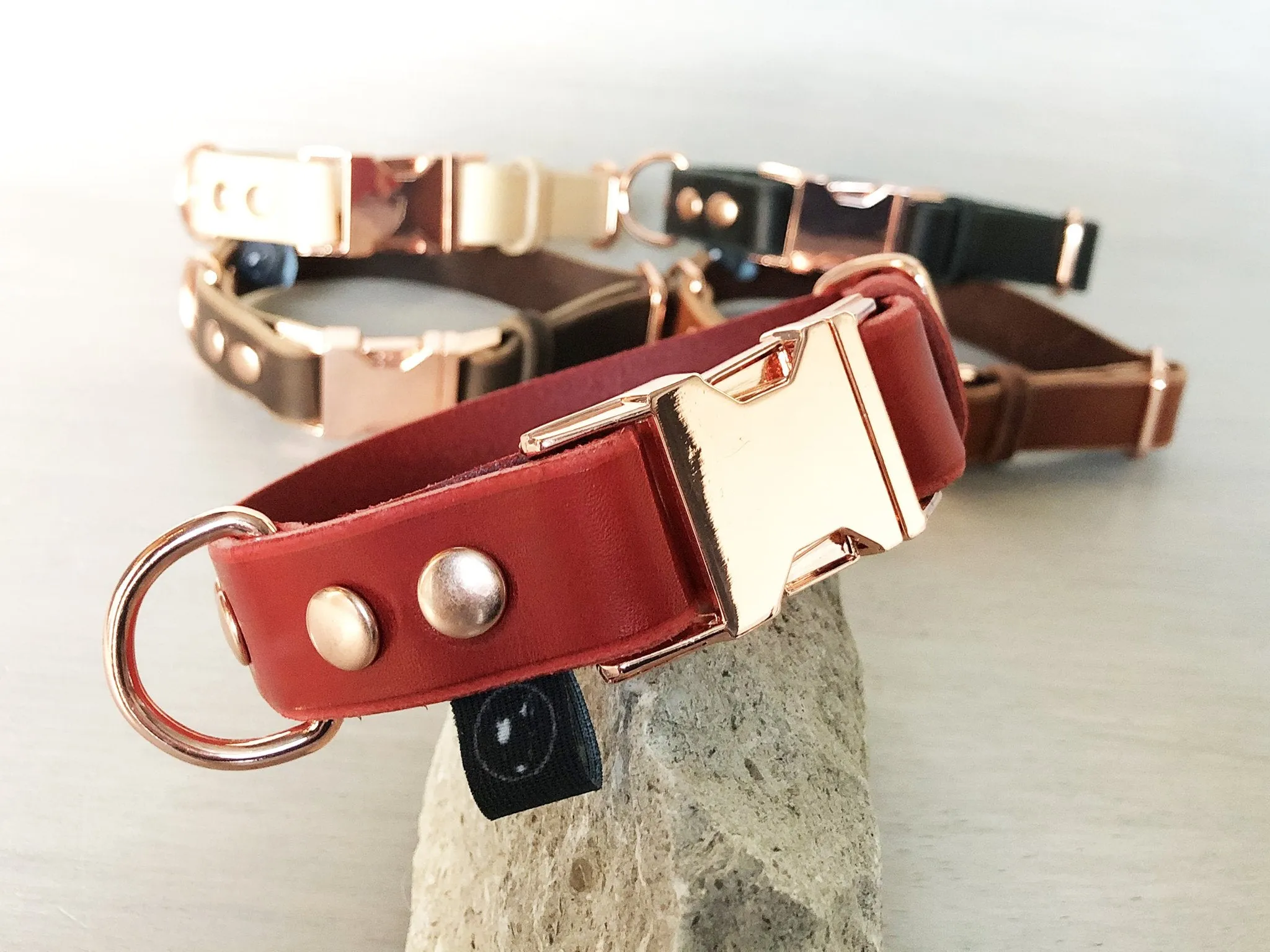 Quick Release Dog Collar in 5 Leather Colors and Custom Hardware