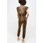 "Shana" Shoulder Padded Sleeveless Leopard Jumpsuit
