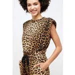 "Shana" Shoulder Padded Sleeveless Leopard Jumpsuit