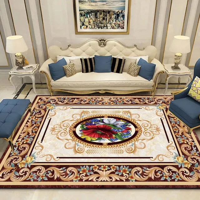 Red Flower Design Luxury Non-Slip Rug Carpet