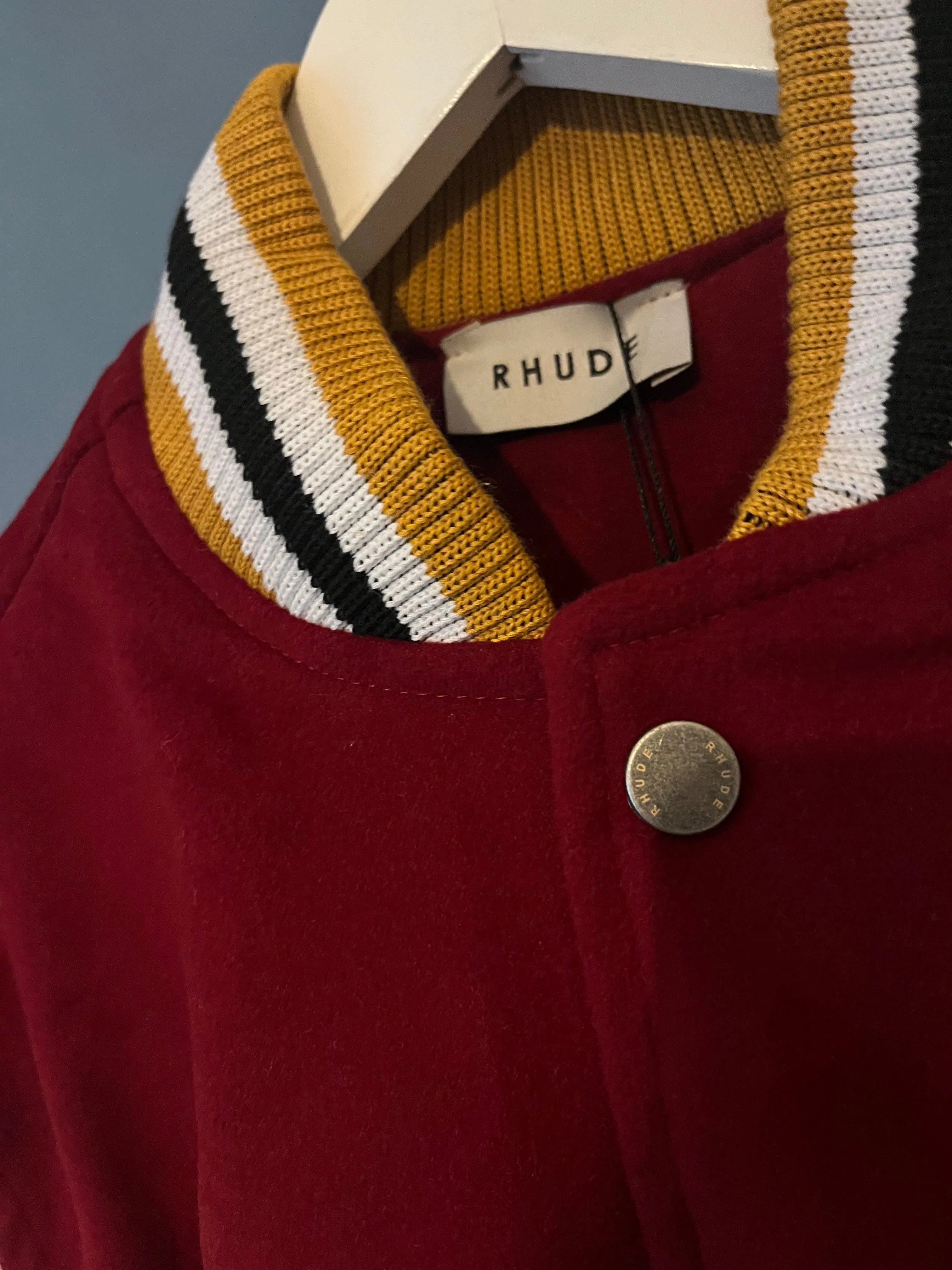 Rhude " Patch-Embroidered " Bomber Jacket styled in Red/Beige for Fall&Winter 2024