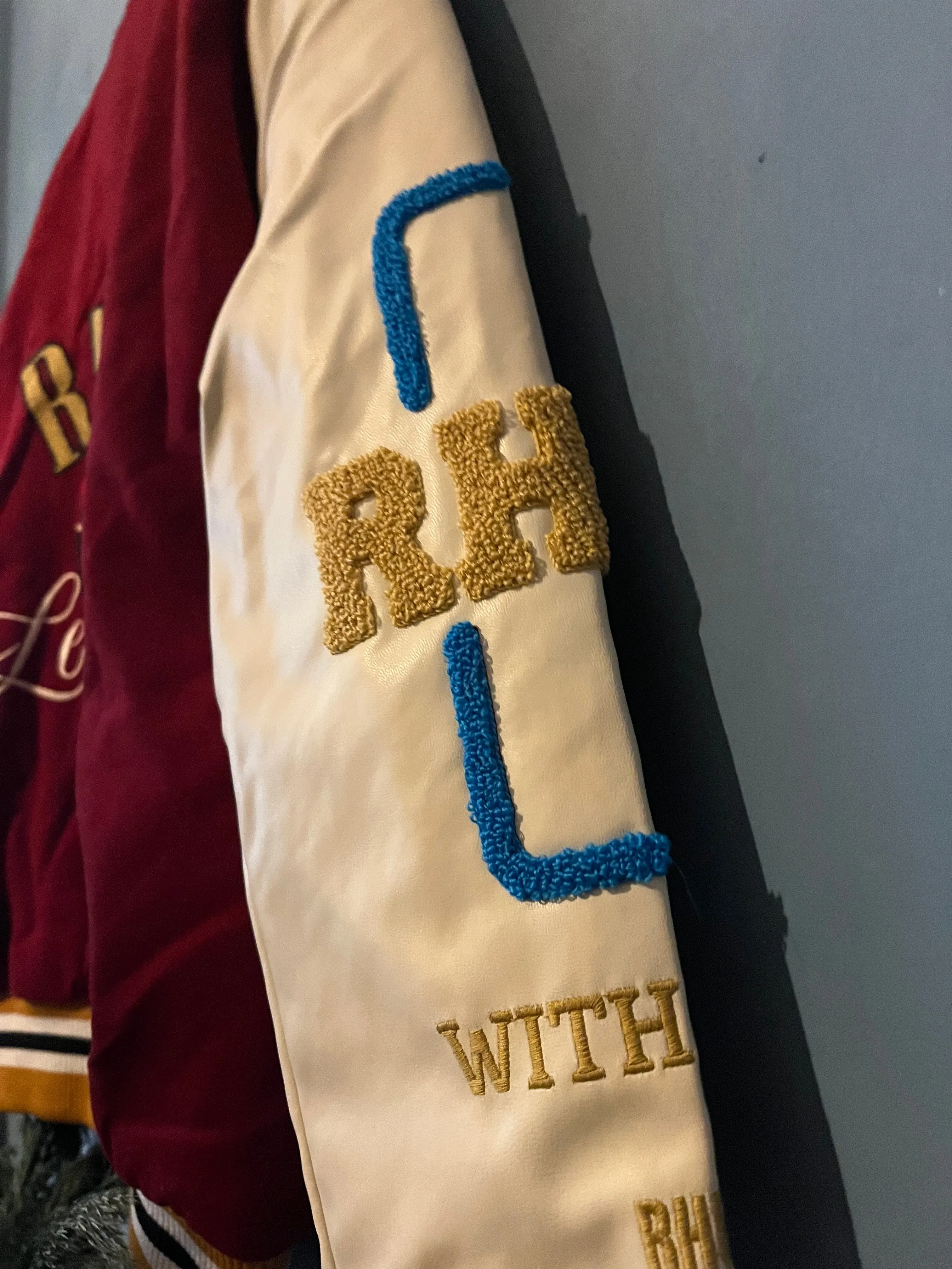 Rhude " Patch-Embroidered " Bomber Jacket styled in Red/Beige for Fall&Winter 2024