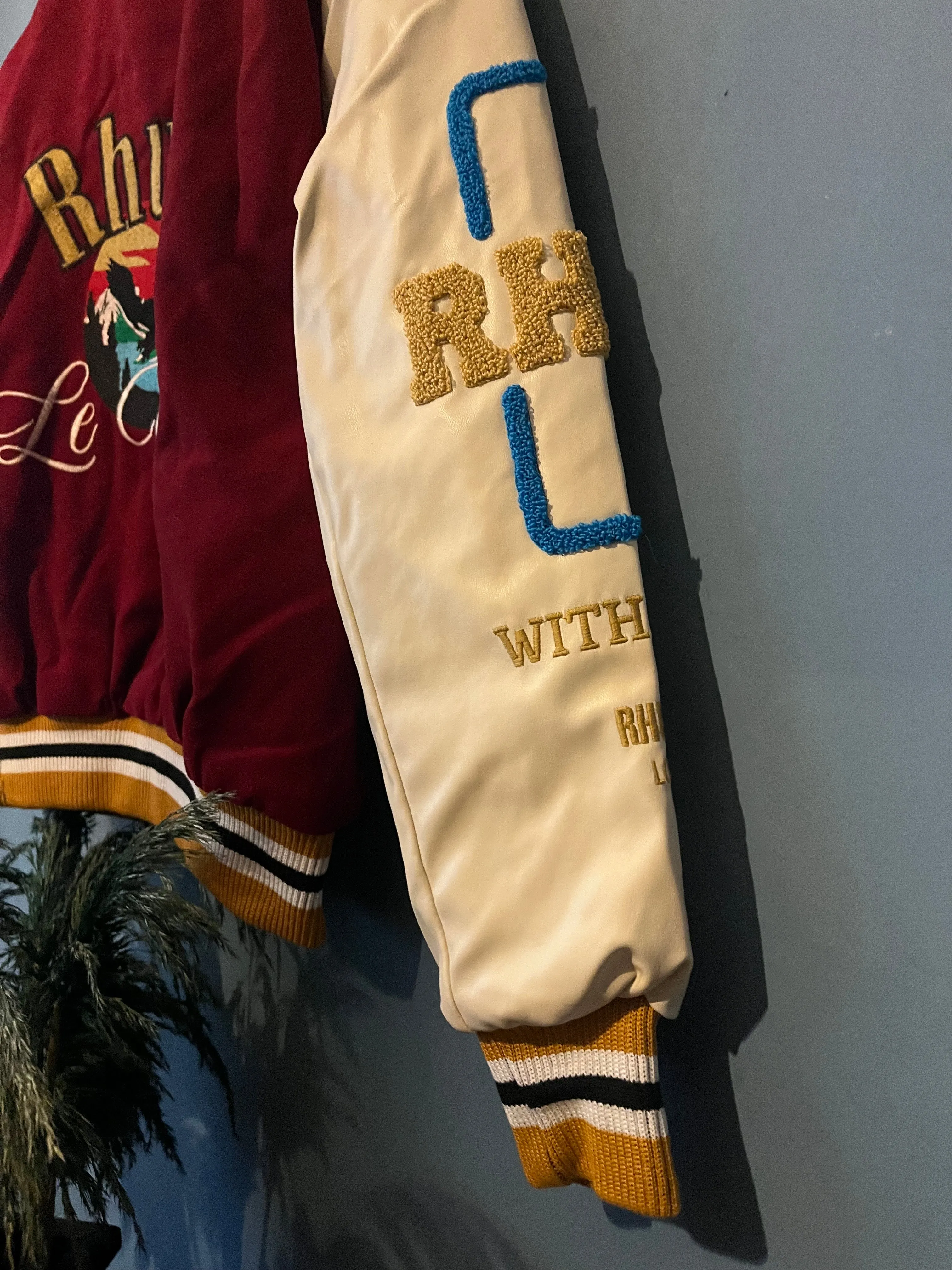 Rhude " Patch-Embroidered " Bomber Jacket styled in Red/Beige for Fall&Winter 2024