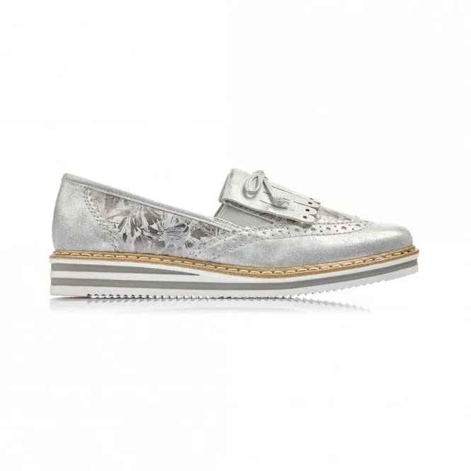 Rieker Ladies Slip On Grey Fringe Loafer Shoe