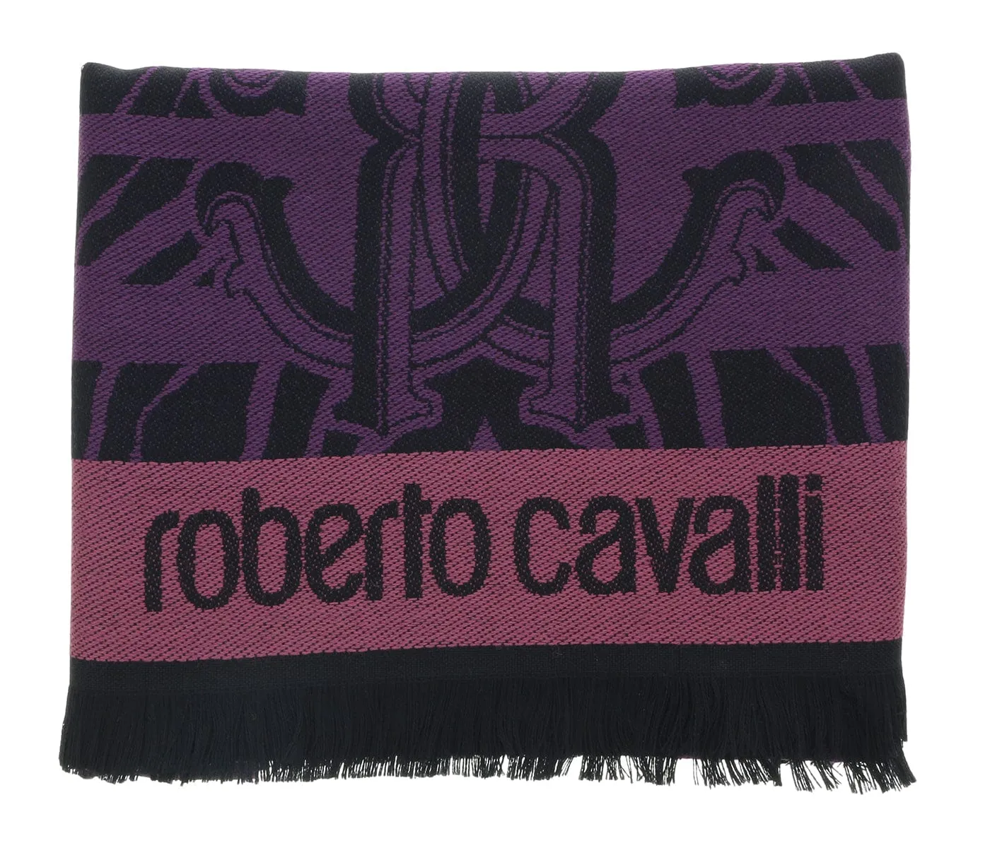 Roberto Cavalli ESZ057 03000 Purple Wool Blend Tiger Print Mens Scarf