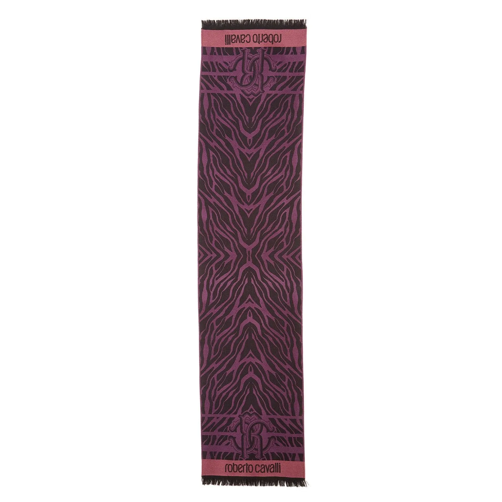 Roberto Cavalli ESZ057 03000 Purple Wool Blend Tiger Print Mens Scarf