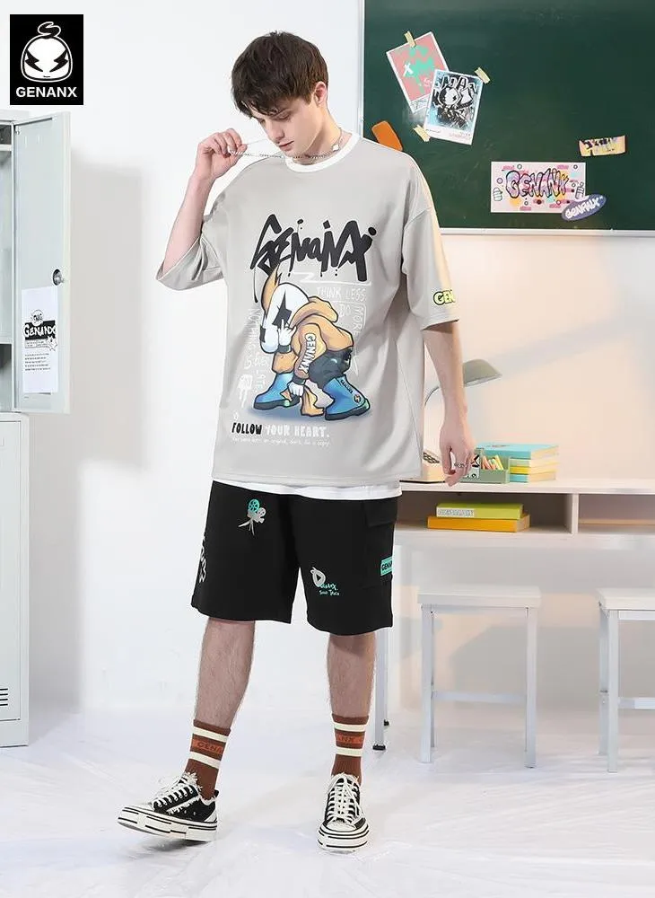 Safari Style Print Pocket Elastic Waist Shorts
