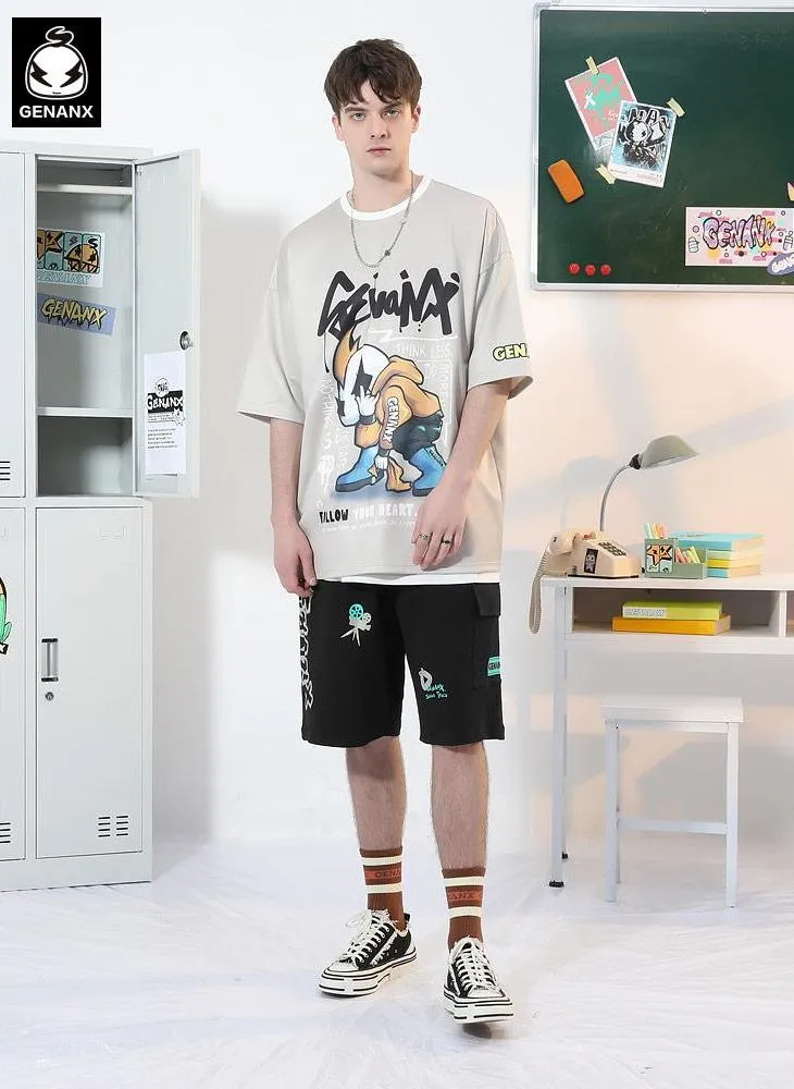 Safari Style Print Pocket Elastic Waist Shorts