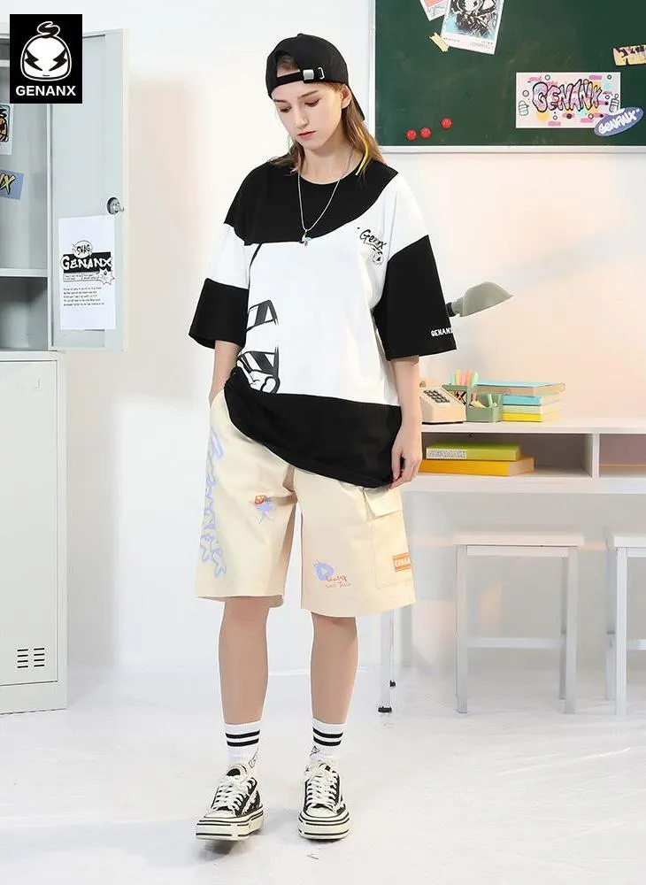 Safari Style Print Pocket Elastic Waist Shorts