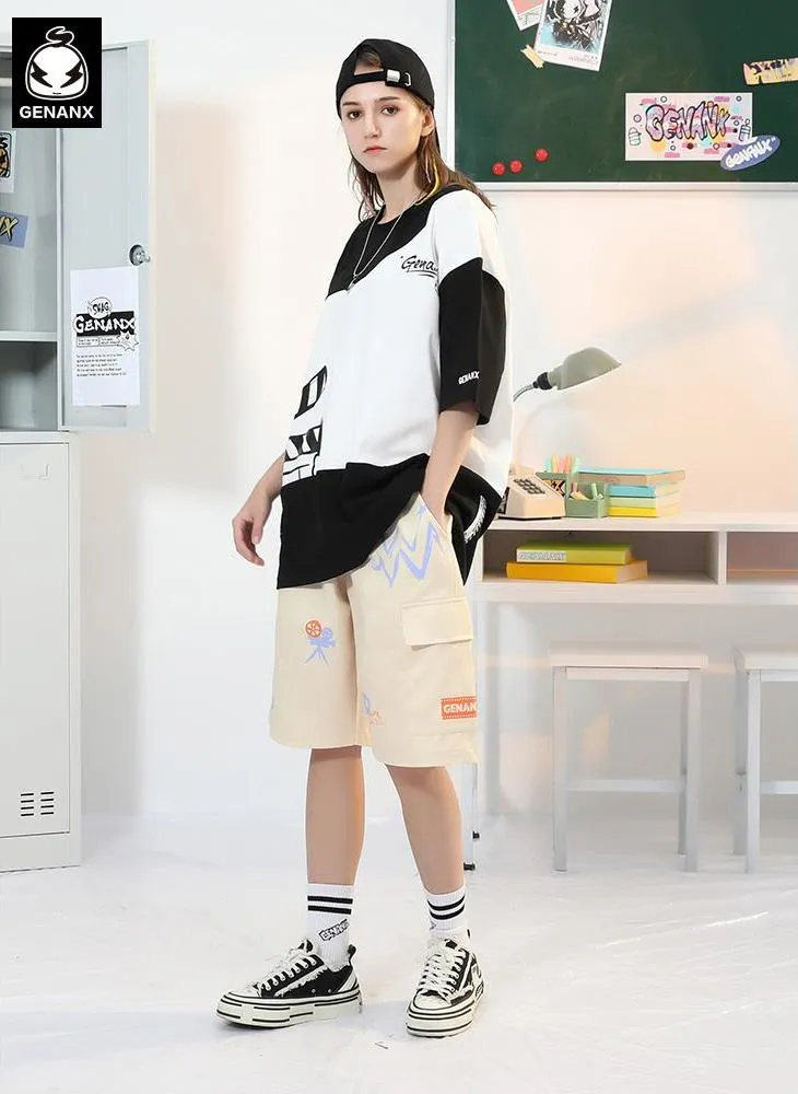Safari Style Print Pocket Elastic Waist Shorts