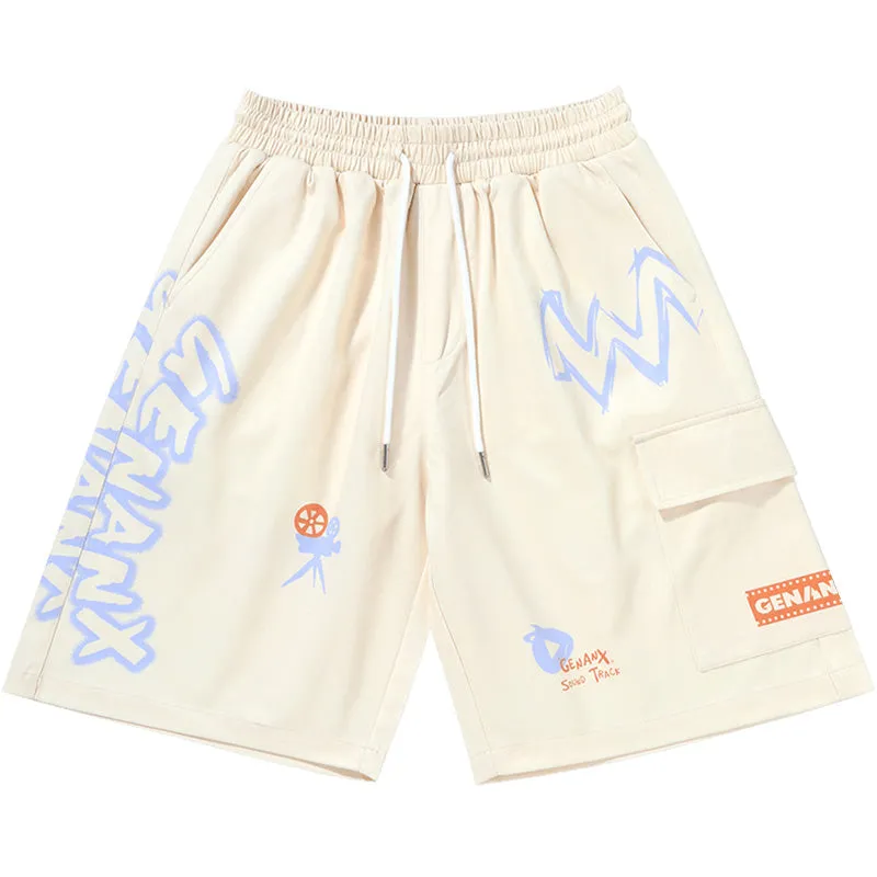 Safari Style Print Pocket Elastic Waist Shorts
