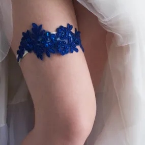 Sapphire Blue Non-Slip Wedding Garter - The Jamie