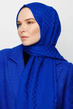 Sax Blue Square Pattern Cotton Jacquard Hijab