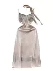 Sequined Patchwork Satin Slip Dress