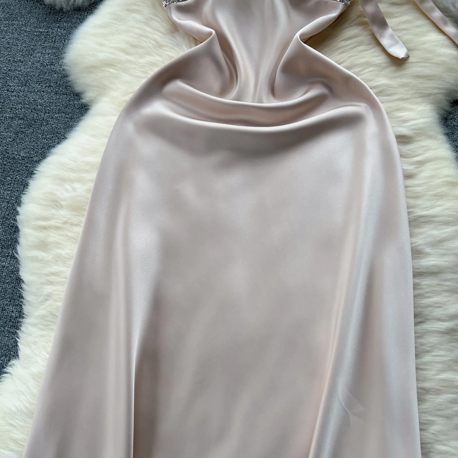 Sequined Patchwork Satin Slip Dress
