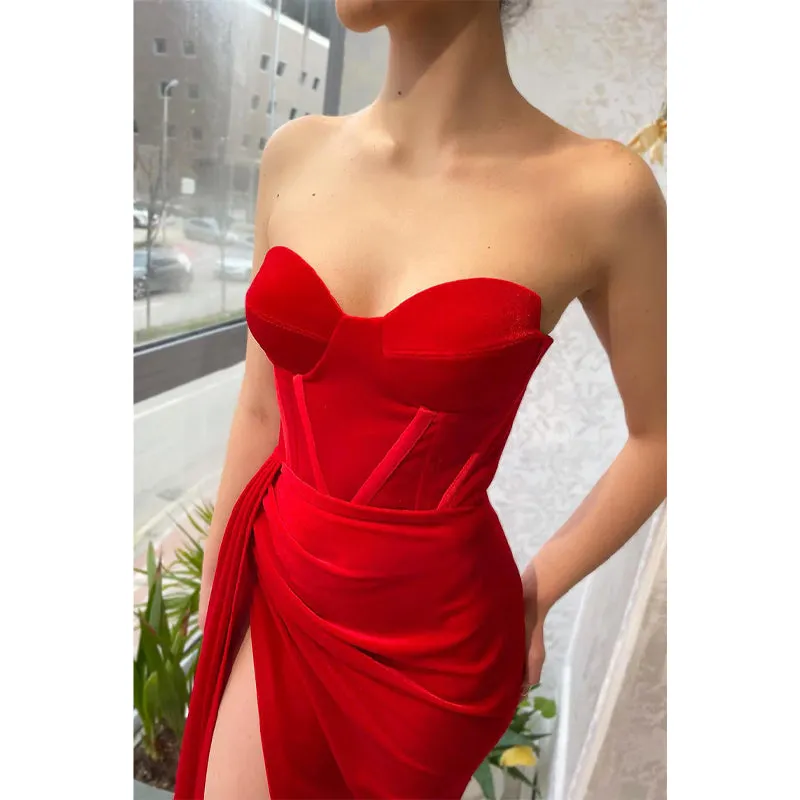 Sheath Sweetheart High Split Red Long Formal Evening Dress