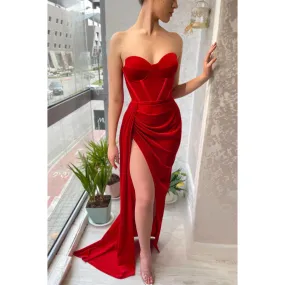 Sheath Sweetheart High Split Red Long Formal Evening Dress