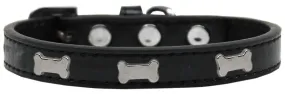 Silver Bone Widget Dog Collar Black Size 14