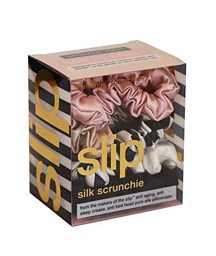 Slip Silk Midi Scrunchies in Black, White, Navy Stripe, Pink and Caramel - 100% Pure 22 Momme Mulberry Silk Scrunchies for Women - Hair-Friendly   Luxurious Elastic Scrunchies Set (5 Scrunchies)