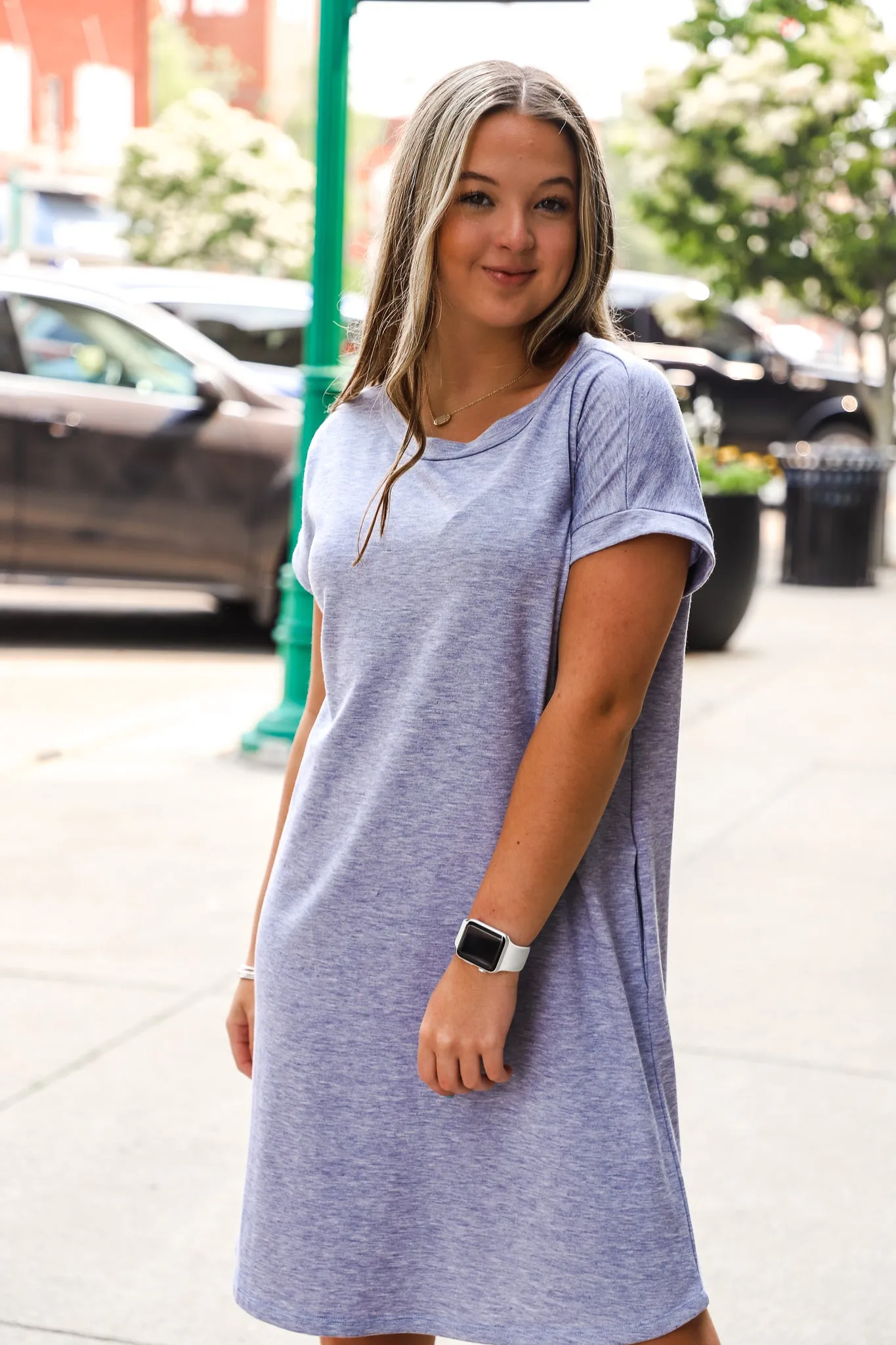 Spring Vibes Basic Pocket Tee Dress--Denim