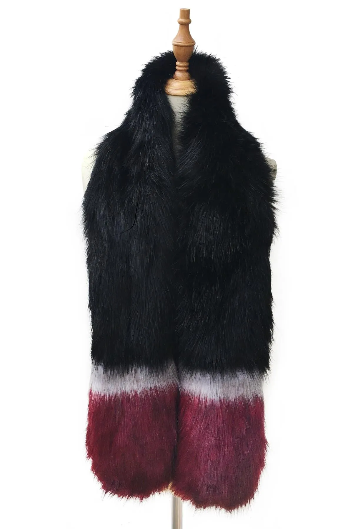 Stripe Long Faux Fur Collar - Black