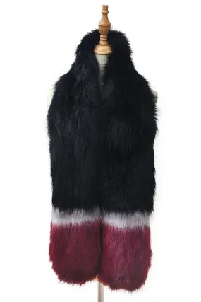 Stripe Long Faux Fur Collar - Black