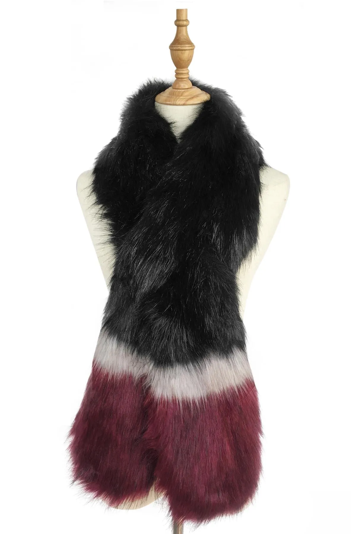 Stripe Long Faux Fur Collar - Black