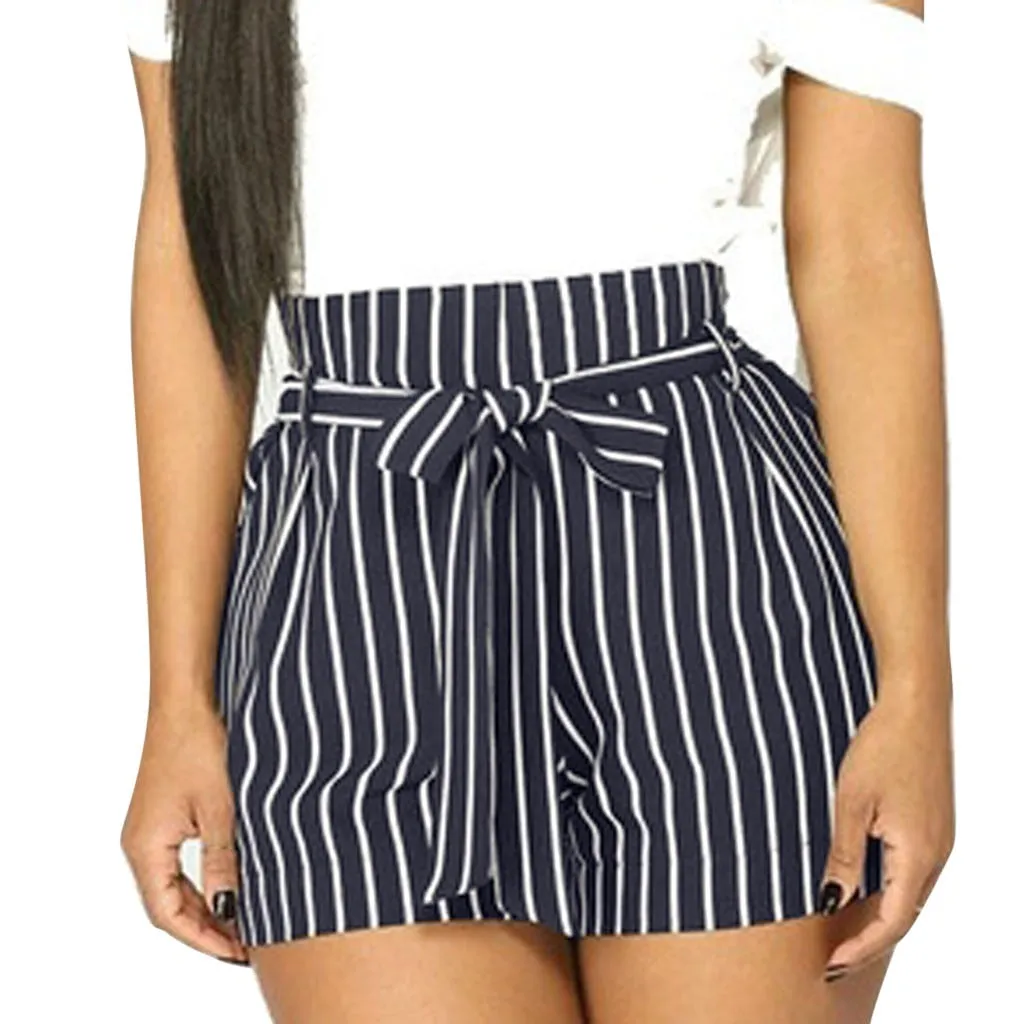 Stripes High Waist Strap Short Pants