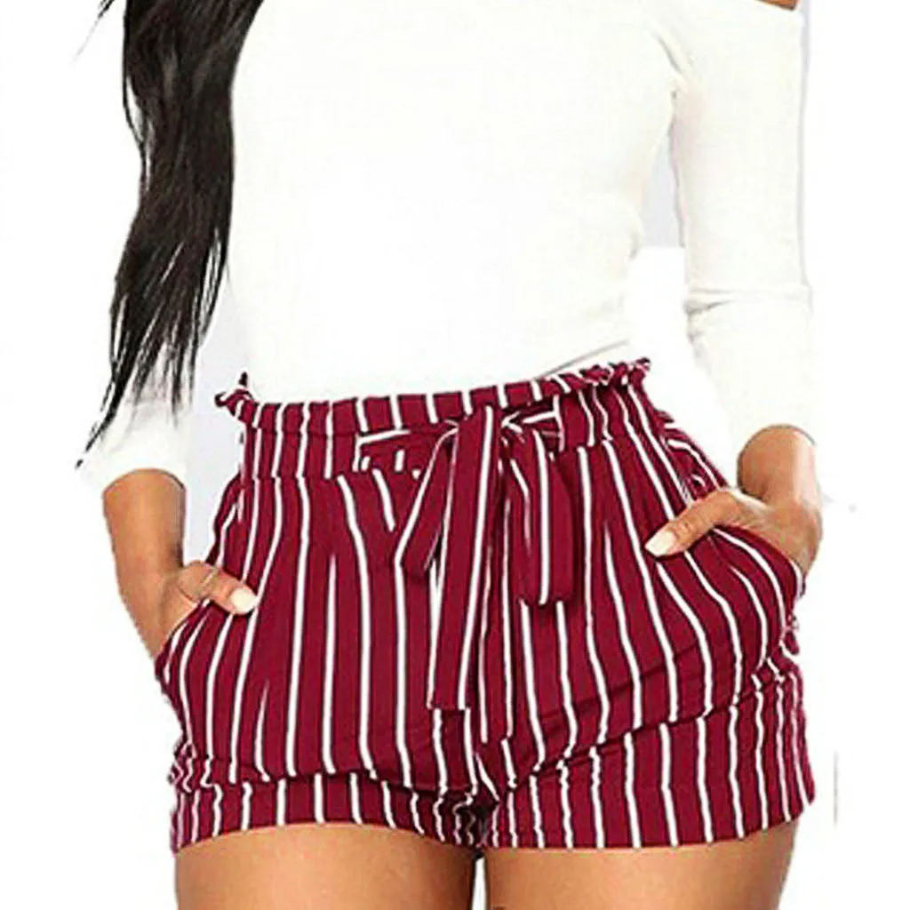 Stripes High Waist Strap Short Pants
