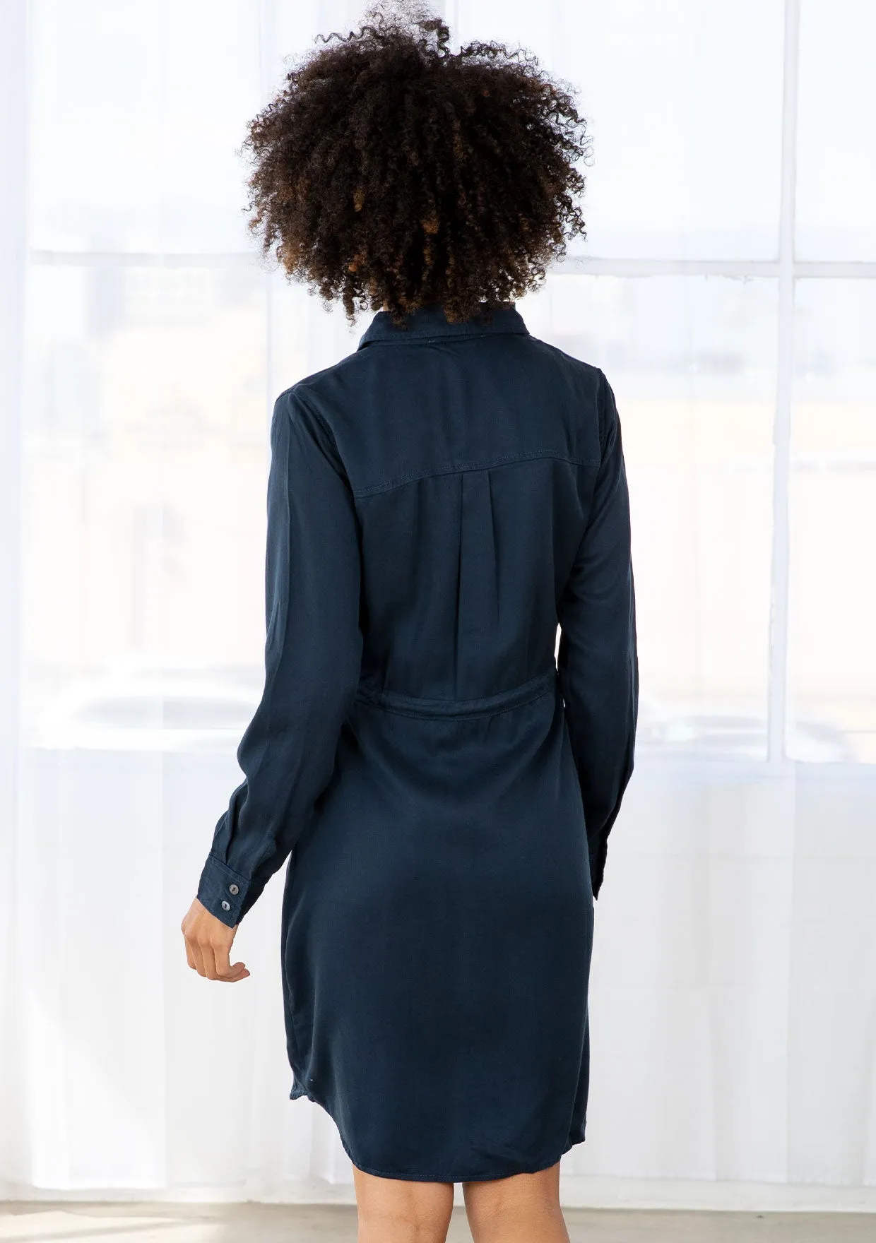 Tencel Button Up Collared Shirt Dress
