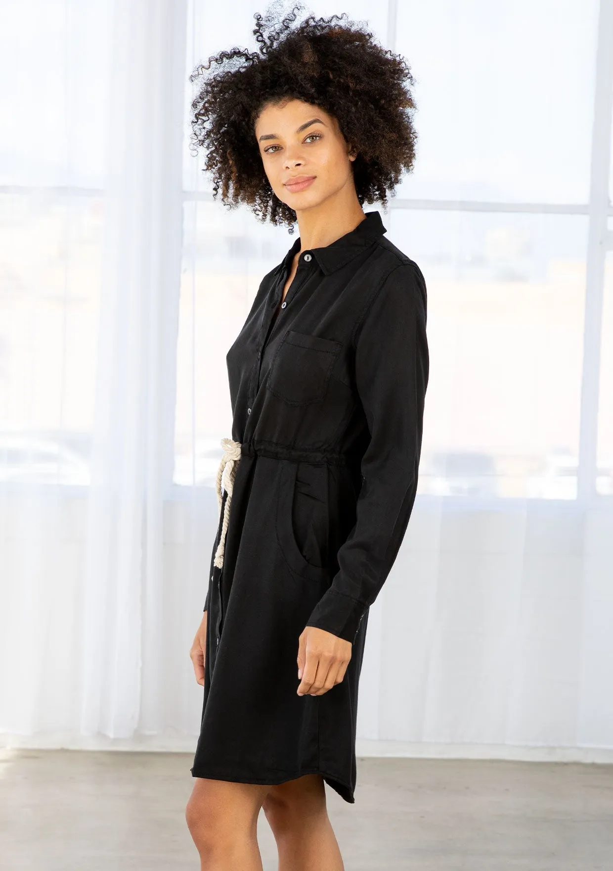 Tencel Button Up Collared Shirt Dress