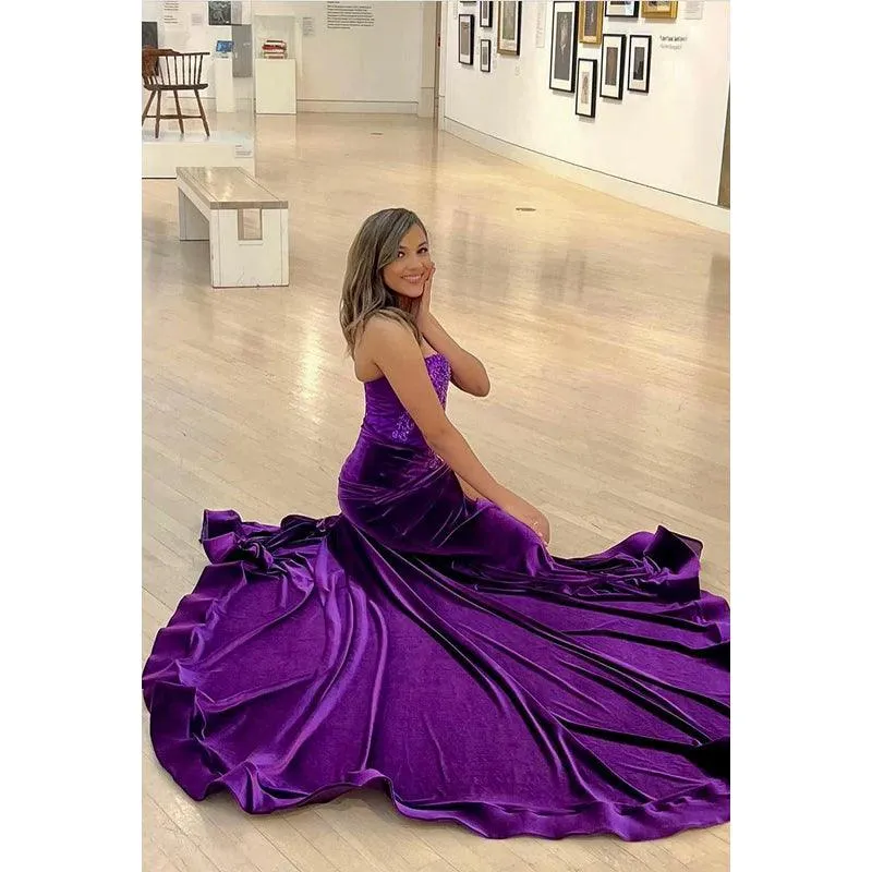 Trumpet/Mermaid Ornate V-Neck Sleeveless Side Slit Applique Evening Prom Dress